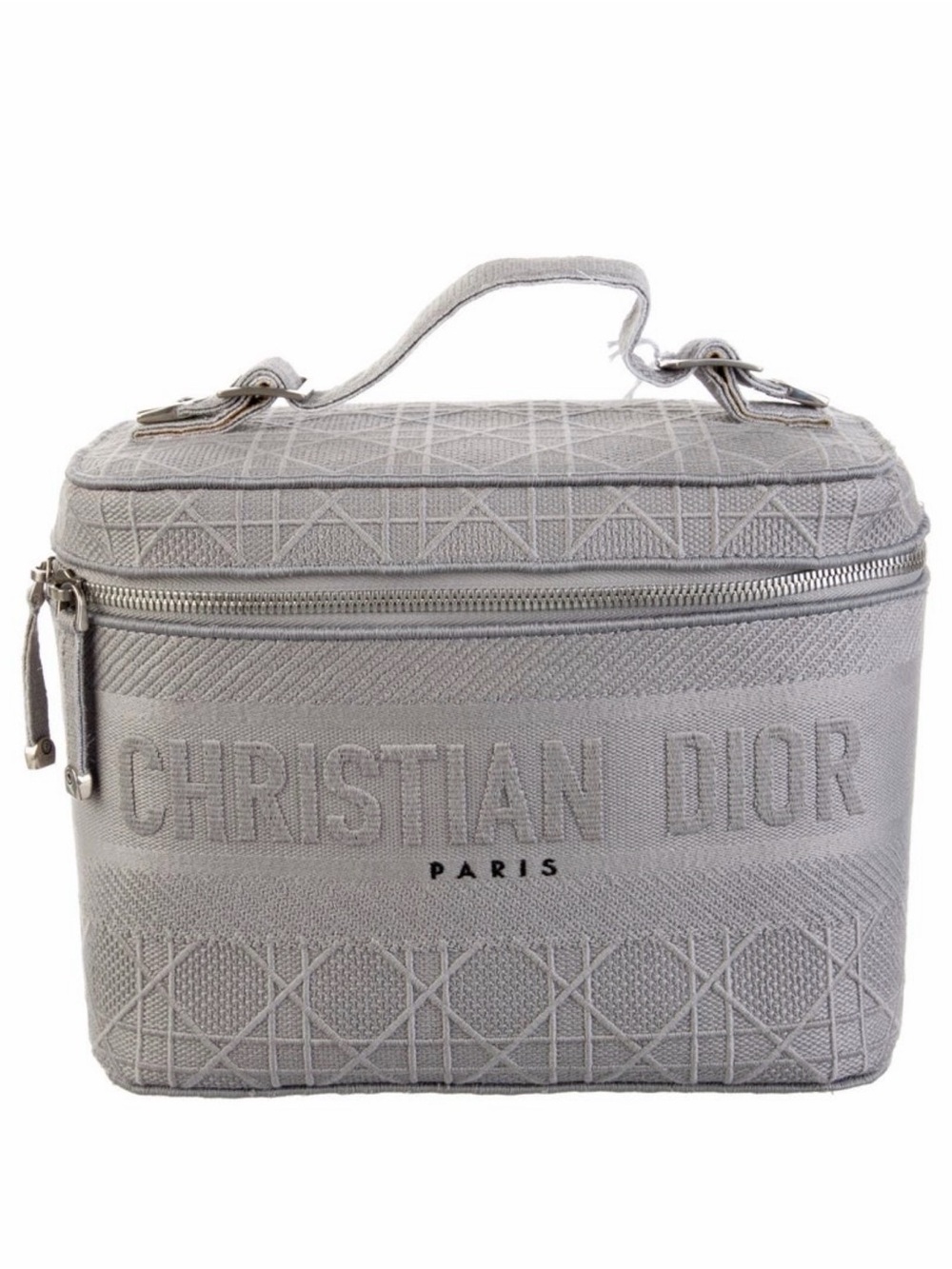 Dior Light Gray Embroidered Canvas Vanity Case